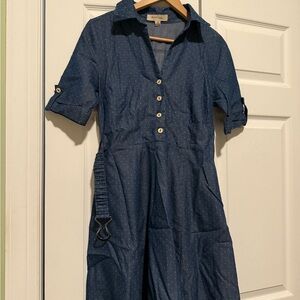 Monteau Blue Polka Dot Button-Up Dress‎